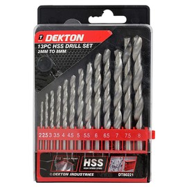 DEKTON DT80221 Hess Drill Set, Black/Red, 2 mm-8 mm, Set of 13 Piece