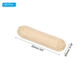 PATIKIL 3/16" x 4/5"(5 x 20mm) Wood Dowel Pins, 60 Pack Fluted Wooden Dowel Pin Straight Groove Rods for Furniture Door Art Crafts Projects
