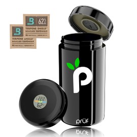 Prūf Jar with Built-In Hygrometer – 500ml Air-Tight, UV-Proof Glass Jar with High-Density Silicone Seal – Includes Two 62% 8G Boveda Packs – Ideal for Storage of Premium Dried Goods – by Hygenix (1)