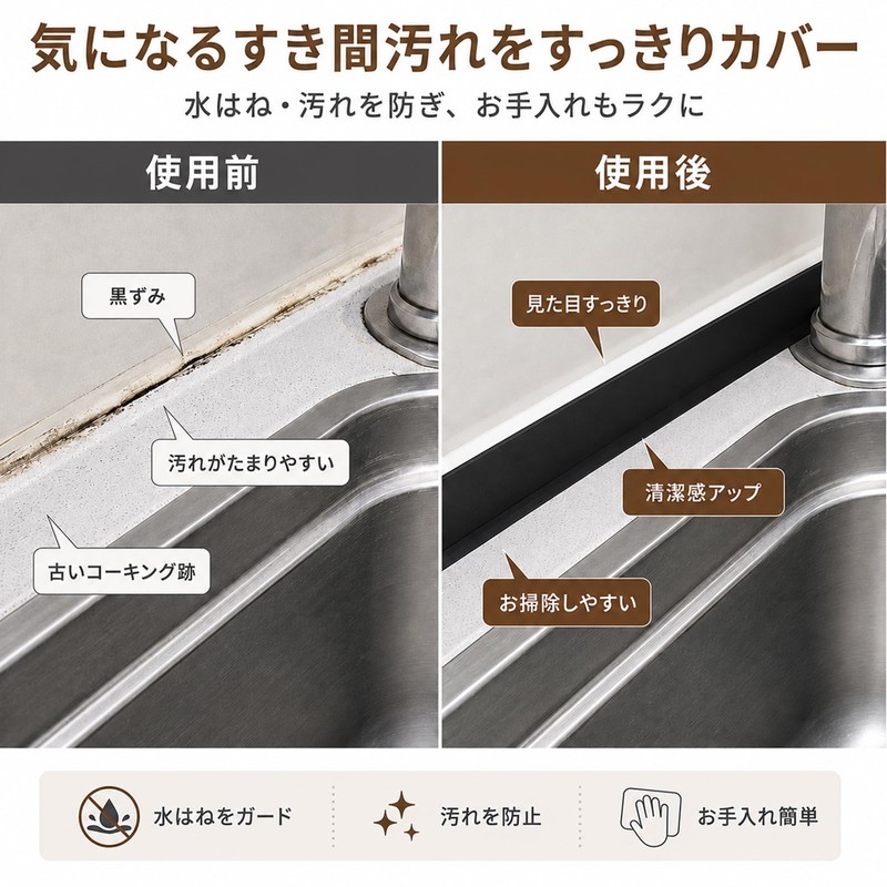 Festov 隙間テープ 防水 4巻セット コンロ隙間テープ 幅2.2cm×3.2m 白黒 キッチン シンク 洗面台