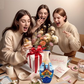 JBD Adult 3D Puzzle Vase - 160 Pieces DIY Vase Set, Waterproof, No Glue Required, Creative Home Decoration and Unique Holiday, Wedding Gifts (9.6x4.3 Inches, Multicolor) (Cyanotype)