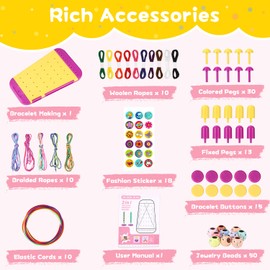 Friendship Bracelets Craft Set, DIY Friendship Bracelet, DIY Crafts for Girls 6 7 8 9 10 11 12, Craft Set with Threads, Rubber, Beads, Gifts for Girls, Travel Activity Set (Yellow)