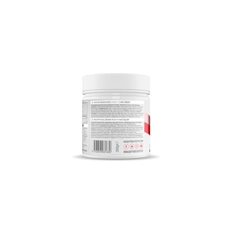 Naughty Boy Micronised Creatine Powder, Creatine Monohydrate Powder (Strawberry)