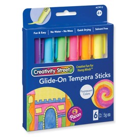 Creativity Street Glide-On Tempera Paint Sticks, 6 Assorted Fluorescent Colors, 5 Grams, 6 Count