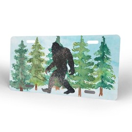 Watercolor Big Foot Sasquatch Front License Plate Aluminum Decorative License Plates Funny Metal Car Plate 6"X12" Novelty Vanity Tag Cover with 4 Holes Car Decor Accessory