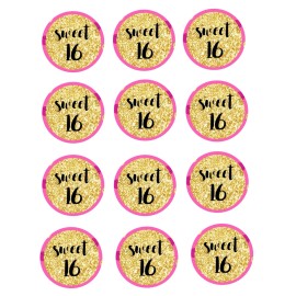 12 Sweet 16 Birthday Cupcake toppers EDIBLE Cupcake Topper Sweet 16 Party Cookie