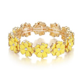 Ever Faith Women's Flower Bracelet, Vintage Enamel Yellow Floral Flowers Elastic Stretch Bracelets Adjustable Flower Jewelry for Wedding Prom Party