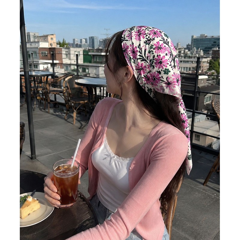 Collet Vintage Flower Bandana Hair Scarf Handkerchief [Pink] with UV