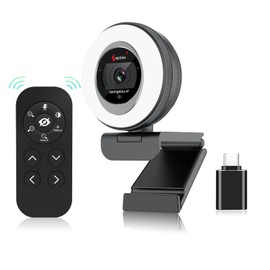 Angetube Webcam with Ring Light, 1080P 60FPS Camera for PC Streaming Cam with Remote Built-in Dual Stereo Microphone and Privacy Cover for Zoom/Skype/Teams/Webex, Mac Windows