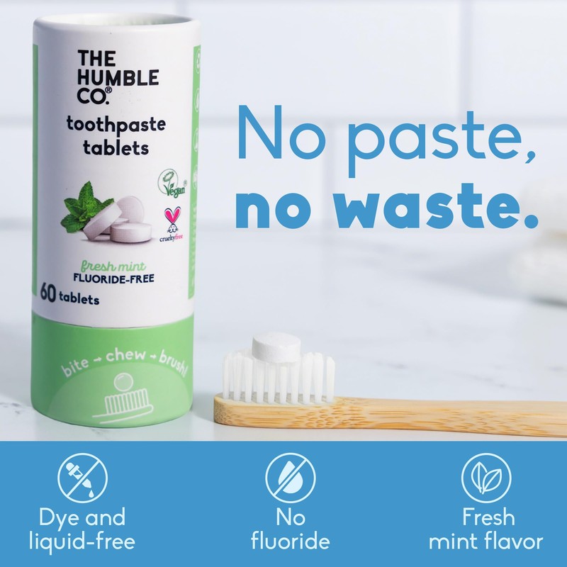 The Humble Co Fluoride-Free Chewable Toothpaste Tablets, Mint - Bite,