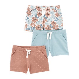 Simple Joys by Carter's Baby Girls' Shorts (Pack of 3), Pale Blue/Tan Dots/White Floral