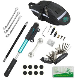 Chumxiny Bicycle Repair Kit Contains 16-in-1 Tool, 120Psi Mini Bicycle Pump, Tire Patch, Used for Mountain / Road Bike.(Blue)