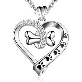 AEONSLOVE Dog Footprint Necklace for Women Sterling Silver Paw Prints Pendant Dog Bones Necklace Pet Animal Jewellery Gift for Dog Lover