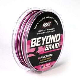 Beyond Braid Braided Fishing Line - Abrasion Resistant - No Stretch - Super Strong -Blue Camo, Moss Camo, White, Green, Pink, Blue, 4 Strand 8 Strand