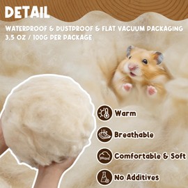 Sukh Natural Kapok Hamster Bedding - Natural Kapok Pet Bedding Dog Bed Stuffing Filling Stuff Animal Pack Pet Supplies for Cat Guinea Pig Chicken Bunny Duck Nesting Boxes Soft Warm Dust-Free 3.5OZ