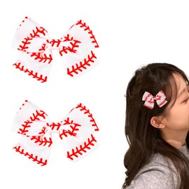 Baseball Bow Hair Clips for Women Baseball Cheer Hair Clip for Cheerleader Cheerleading Bowknot Hair Accessories for Girls Softball Hair Clips Barrettes for Sports Baseballs Ribbons 2pcs