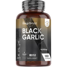 WeightWorld Black Garlic Capsules 15000mg | 6 Months Supply | 180 Capsules | Highly Concentrated Black Garlic Extract (100:1) | 1 per Day | Vegan, Non-GMO & Magnesium Stearate-Free | Made in The UK