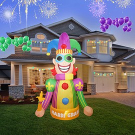 8FT Huge Clown Inflatable, Mardi Gras Inflatable Decoration Decorations, Build-in LED Lights,Mardi Gras Blow up Outdoor Yard Decorations for Party, Indoor Home Celebration Garden Lawn
