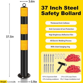 VNAKER Safety Bollard Post, Bollards Steel 37 inch, Night Reflective Design, Traffic Bollards for Driveway, Warehouse, Parking Barrier (3 Pcs)