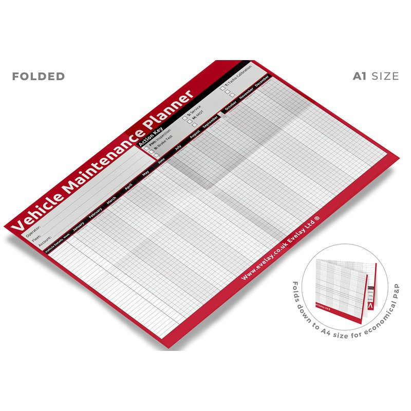 Evelay A1 Wall Planner HGV PSV MOT Vehicle Maintenance Size