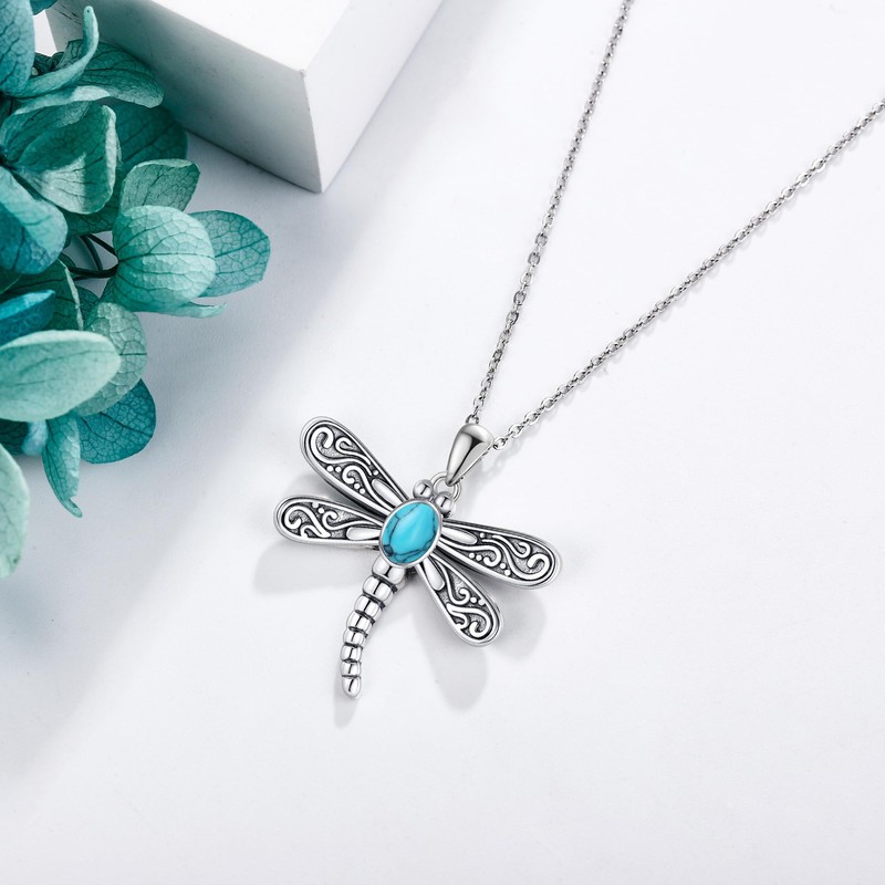 ONEFINITY Dragonfly Necklace 925 Sterling Silver Moonstone Opal Turquoise Dragonflys