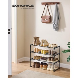 SONGMICS Shoe Rack, 3-Tier Shoe Organizer, Metal Storage Shelf, Upright or Upside Down, for 8-12 Pairs, Stackable, for Entryway, 11.8 x 26.8 x 21.7 Inches, Black ULSA203B01