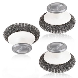 Abeillo 3 Stück Stahlwoll-Schrubber mit Griff, Edelstahl-Scheuerbürste, Küchenbürste zur Reinigung, Metallschwämme für Gusseisen, Spüle, Geschirr, Suppentöpfe, Pfannen, Grills und Grills