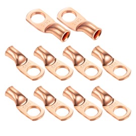 Ampper Heavy Duty Copper Wire Lugs, UL Eyelets Ring Crimp Copper Terminal Connectors for Battery Cable Ends and More (2 Awg, 1/2" Ring, 10 Pcs)