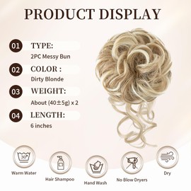 HotPro 2PC Messy Bun Scrunchies for Women's Hair Bun Extension Ponytail Synthetic Updo Hair Piece for Girls Hair Chignon for Daily Wear