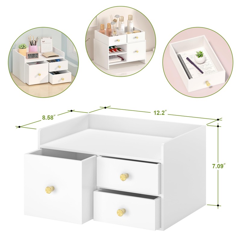 Bamboo Desk Organizer with Drawers Wooden Desktop Storage Drawers for