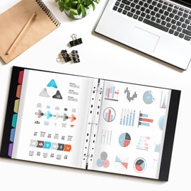 Uquelic Binder with Plastic Sleeves for Letter/A4 Size (11'' x 8.5'') Document Binder Organizer with Dividers for Papers, Photos and Artwork, 100 Pages Display for Presentation (Black, 100-Pockets)