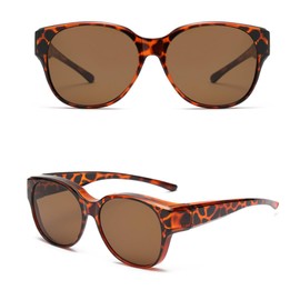 FALINGO Sonnenüberbrille Überzieh Sonnenbrille FASHION EDITION polarisiert UV 400 (Leopard, Braun)