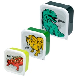 Puckator Dinosauria Set of 3 Lunch Box Snack Pots M/L/XL - Lunchbox with Multi Compartments - Small Food Containers - Lunchbox for Adults and Kids - Girls Boys Lunchbox - Snack Storage