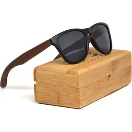 GOWOOD Walnut Wood Classic Sunglasses For Men and Women with Polarized Lenses (Black)