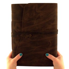 Large Genuine Leather Journal/Sketchbook with Gift Box - 380 Pages - 9" x 12" - Rustic Vintage Style