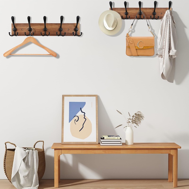 Kuhome 2pcs Coat Rack Wall Mount Wooden Hat Rack for
