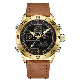 NAVIFORCE  Male PU Band Quartz Electronic Watch Waterproof Sports Wristwatch(Gold)