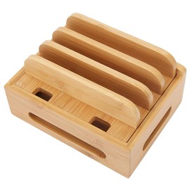 Charging Station Multiple Devices, Bamboo Organiser for Smartphone Tablet Wood Docking Stand USB Charging Station Organiser Multi-Purpose for Phones