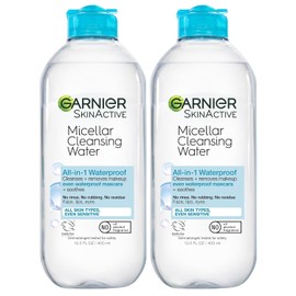 Garnier - Agua limpiadora micelar Skinactive para maquillaje a prueba de agua, 2 unidades