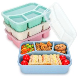Yuzita 4 Pack Bento Snack Boxes, 4 Compartment Meal Prep Containers, Reusable Meal Prep Lunch Containers for Kids Adults, Divided Food Storage Containers for School Work Travel