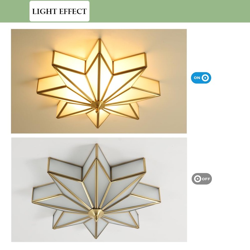 Aeyee Antique Brass Flush Mount Ceiling Light Star Shaped Ceiling