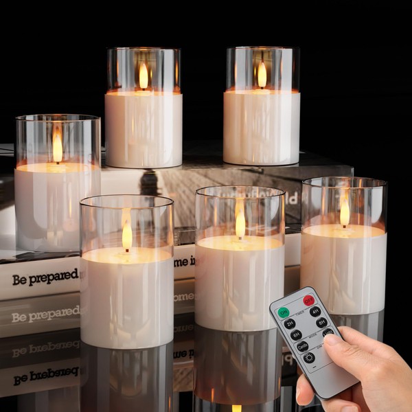 AFINETH Glass Flameless Votive Candles, 2" x 3" Battery Operated