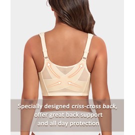 DotVol Women's Plus Size Front Closure Minimizer Bras Comfort Wirefree Non Padded Back Support Posture Bra(Nude,44DD)