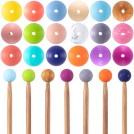 SmallCat 18pcs Beads Knitting Needle Stoppers, Colorful Round Knitting Needle Point Protectors, 15mm Silicone Knitting Needle End Caps, Needle Tip Cover for Knitting