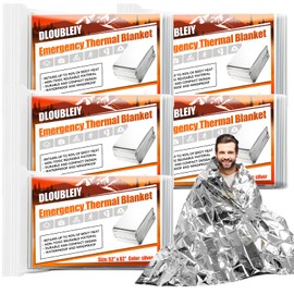 DLOUBLEIY Emergency Thermal Blanket 5-Pack – Reusable Mylar Space Blanket for Camping, Car Survival Kit, Waterproof Outdoor Gear, Heavy-Duty Emergency Heat Retention