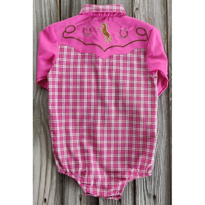 4Rodeo Baby Toddler Western Pink Plaid Cowboy Bodysuit Shirt (0-6
