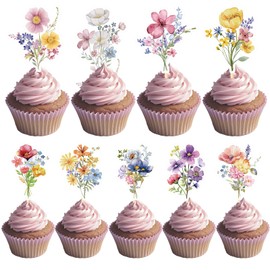 Deorfuy Wildflower Birthday Party Decorations, 36PCS Flower Floral Cupcake Toppers Decoration, Baby in Bloom Baby Shower Cupcake Picks Decor Party Supplies for Gilrs Women