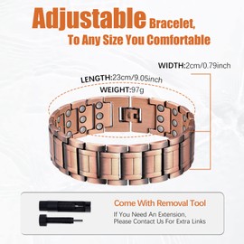 Jeracol 99.99% Soild Copper Magnetic Bracelets and Ring for Men,3X Ultra Strength Magnets(3500 Gauss) Wristband Brazaletes Anniversary,Adjustable Size&Jewelry Gift Box