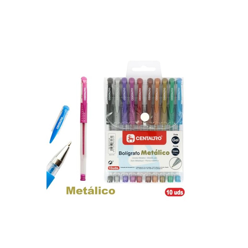 Centauro - 10 Pack Metallic Gel Pens Medium Line 1mm