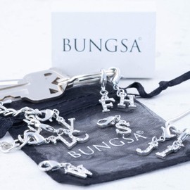 Bungsa Letter Pendant, Silver, with Crystal, Small Charms for Charm Bracelet/Necklace/Earrings, for Women/Children/Men, Letters A, B, C, D, E, F, G, H, I, J, K, L, M, N, O, P, R, S, T, U, V, W or Z,